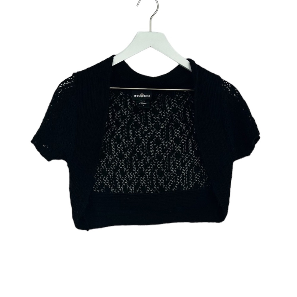 Vintage Y2K Grunge Goth Short Sleeve Black Cardigan Size Large
